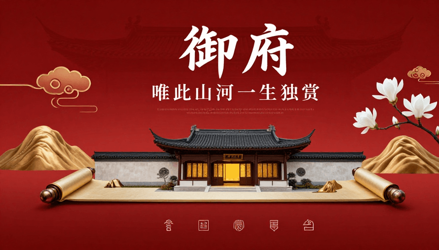 文化符号素材：御府：鎏金红韵·中式奢华庭院实景展示