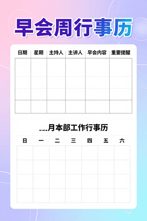 海报模板素材：清新职场月度工作计划表：早会安排与行事历