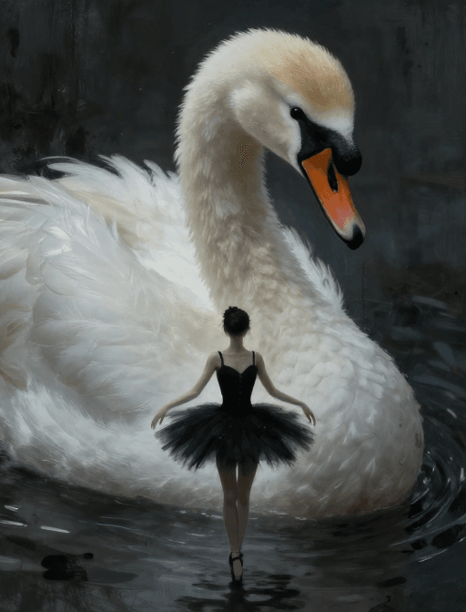 抽象插画素材：暗黑芭蕾：天鹅与女王的诡谲共生