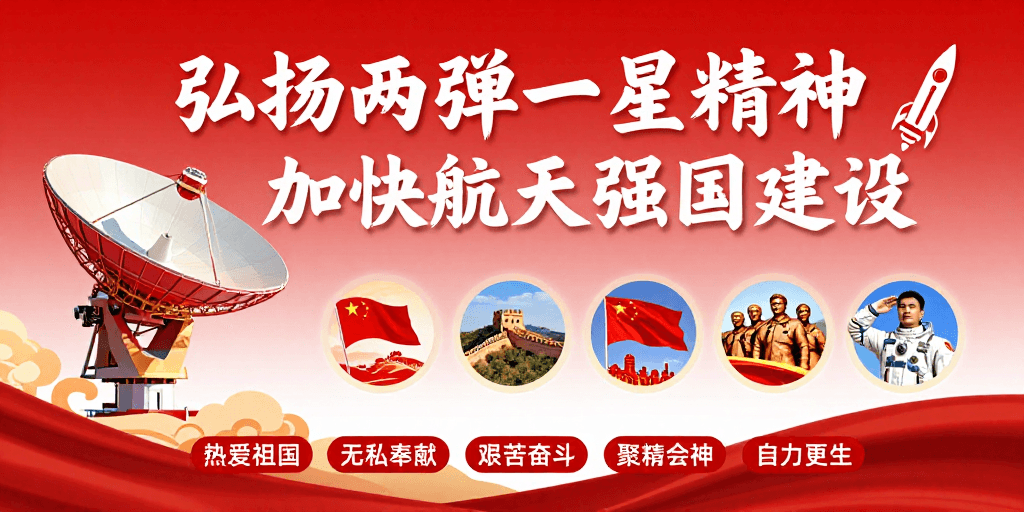 红色海报设计素材：弘扬两弹一星精神·庄重红色航天宣传海报