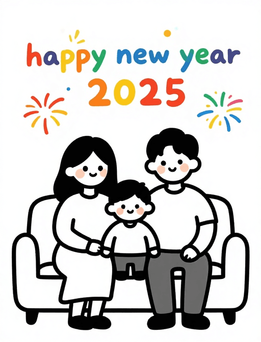 家庭温馨素材：温馨家庭新年时刻：粗线条勾勒爱的色彩