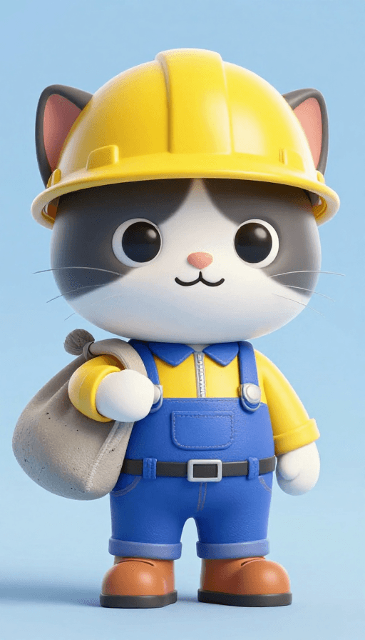 萌系角色素材：工地萌猫：3D皮克斯风拟人猫咪