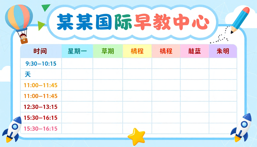 马卡龙配色素材：国际早教中心童趣课程表：清新马卡龙设计