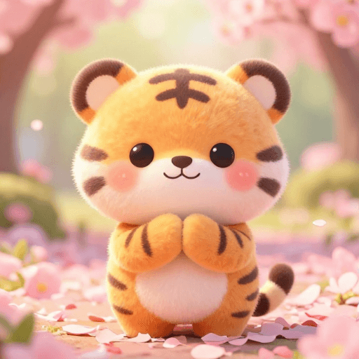 祈祷姿态素材：萌趣3D小虎：粉色梦境中的祈祷时刻