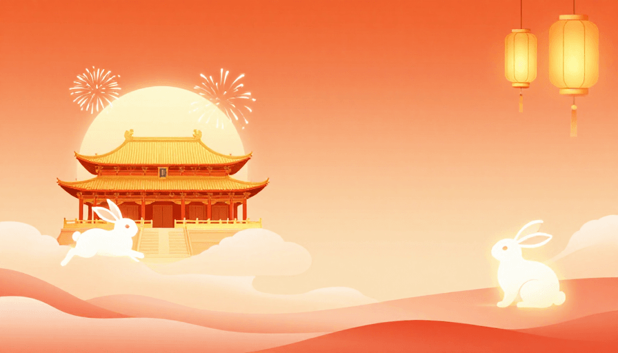 矢量图形素材：中秋祥瑞暖橙国风插画背景