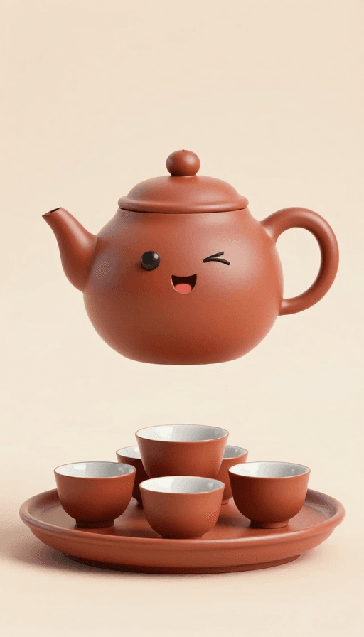 3D卡通素材：萌趣紫砂壶眨眼跳杯舞