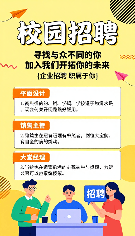 几何装饰素材：活力校园青春招募：现代插画风格招聘海报