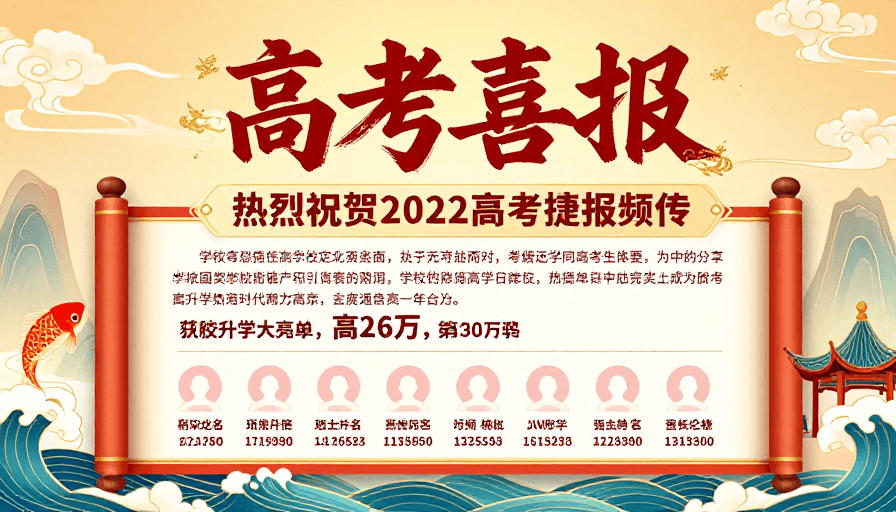 暖金配色素材：中国风金榜题名喜报·暖金朱红传统设计