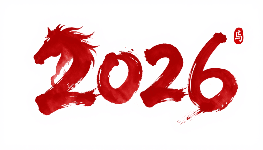 数字艺术素材：2026新年水墨红骏奔腾设计