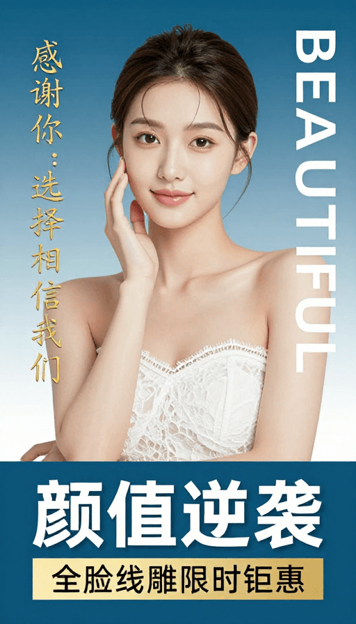 高端人像摄影素材：颜值逆袭全脸线雕限时优惠：专业医美高端人像展示