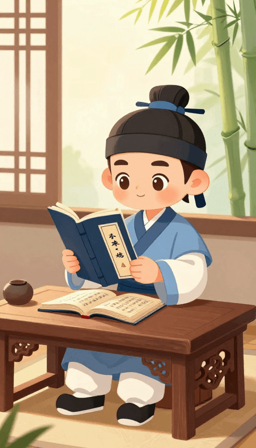 竹林意境素材：暖光书童：古色今香私塾朗读插图