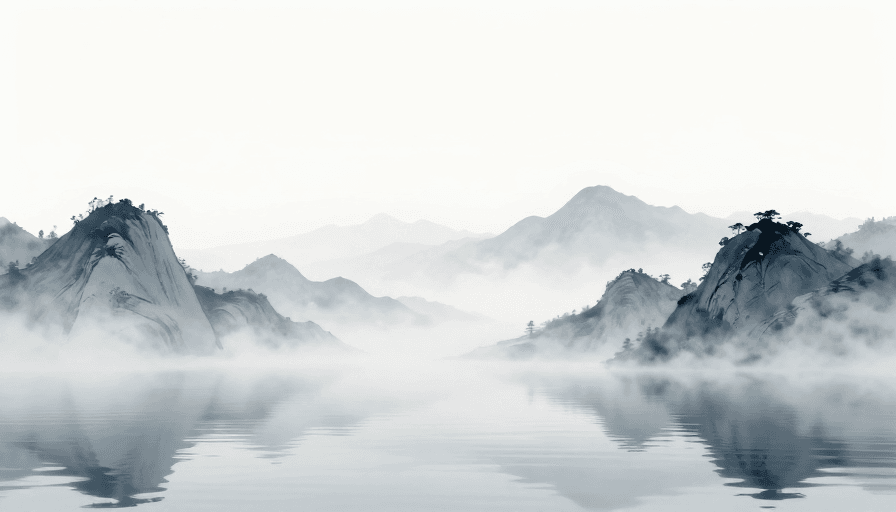 禅意空间素材：极简水墨山水：冷调雾境东方意境