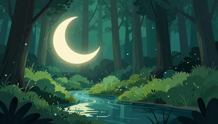 梦幻森林素材：梦幻森林夜景：幽静月光与魔法氛围插画