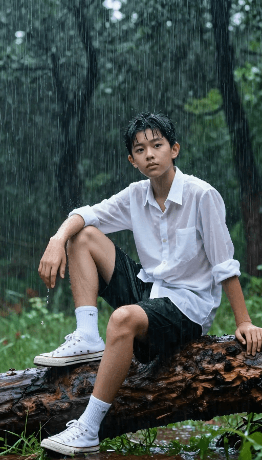 青春无畏素材：青春无畏：暴雨中坚毅少年的潇洒瞬间