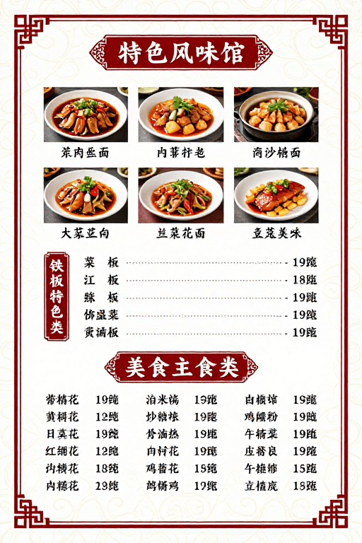 吉祥元素素材：中式传统菜单设计：典雅喜庆特色风味馆