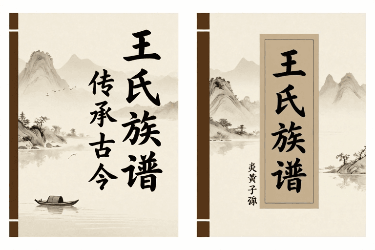 水墨山水素材：中国风古籍封面：王氏族谱水墨传承设计