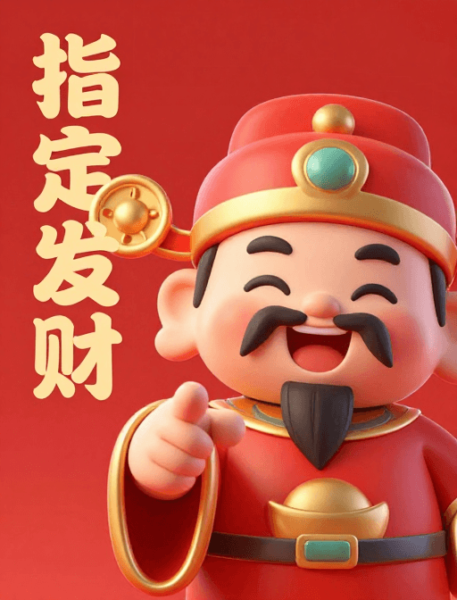 超清细节素材：萌财神3D国风海报，指定发财超清细节