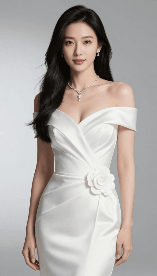 新娘婚纱素材：优雅奢华：亚洲新娘缎面婚纱高清摄影