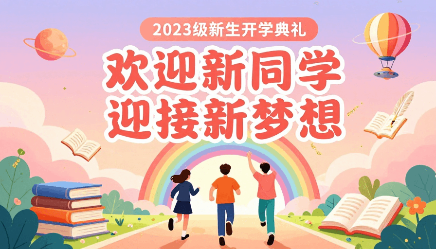 青春活力素材：2023级新生开学典礼：粉紫梦幻启程
