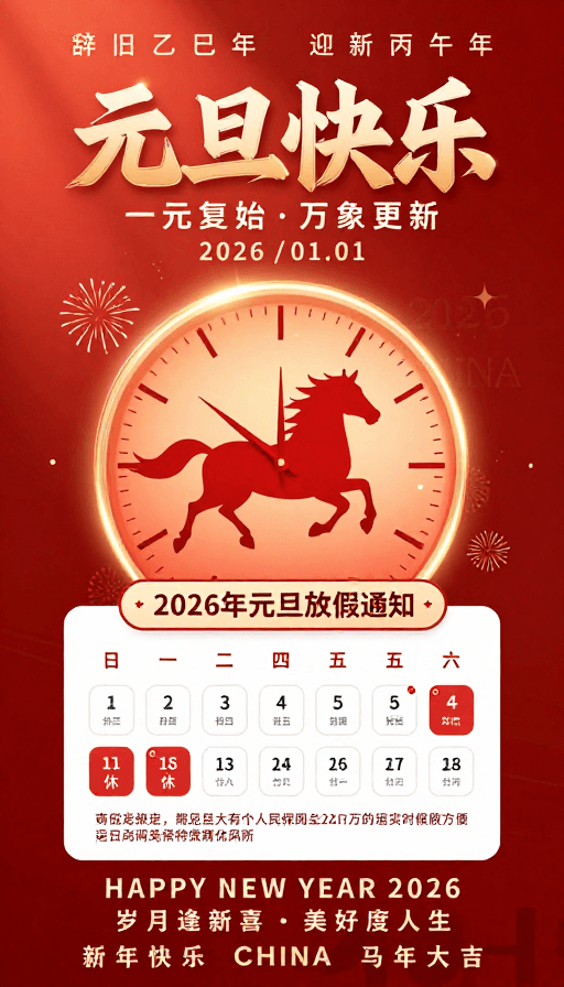 春节素材：传统现代融合的2026元旦喜庆节日海报