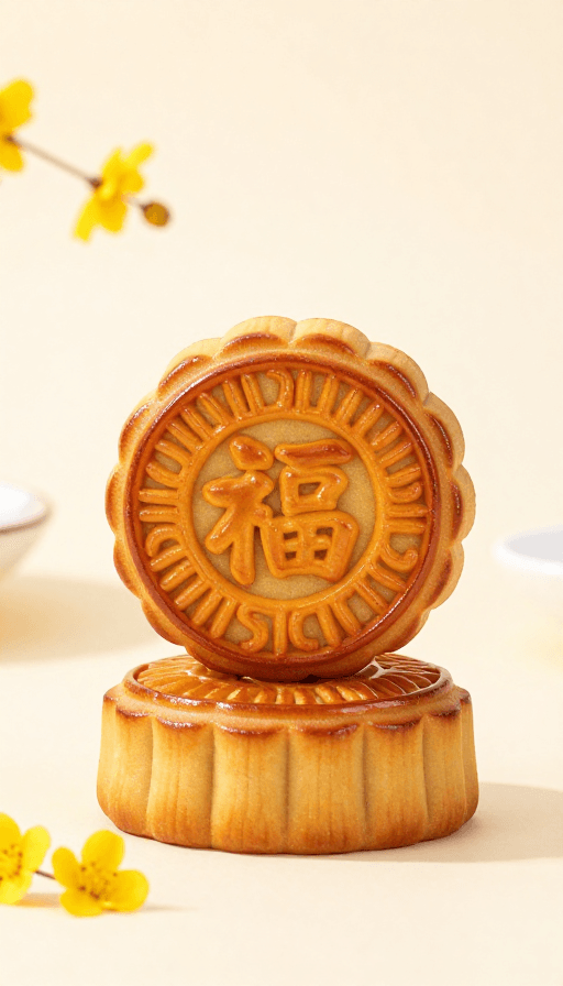 节日美食素材：中秋月华：精致福字月饼写真
