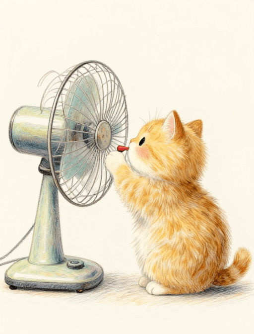 温馨氛围素材：金渐层猫咪吹风扇的治愈瞬间