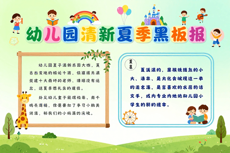清新配色素材：童趣夏日：清新幼儿园黑板宣传海报