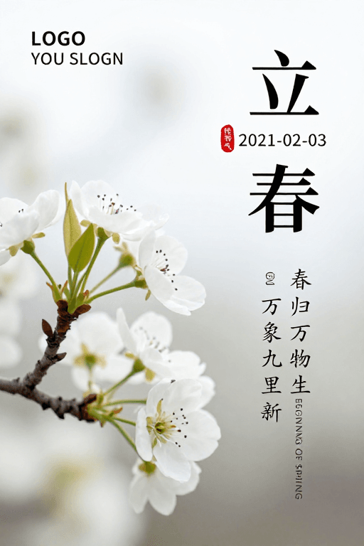 留白设计素材：立春梨花·东方美学海报