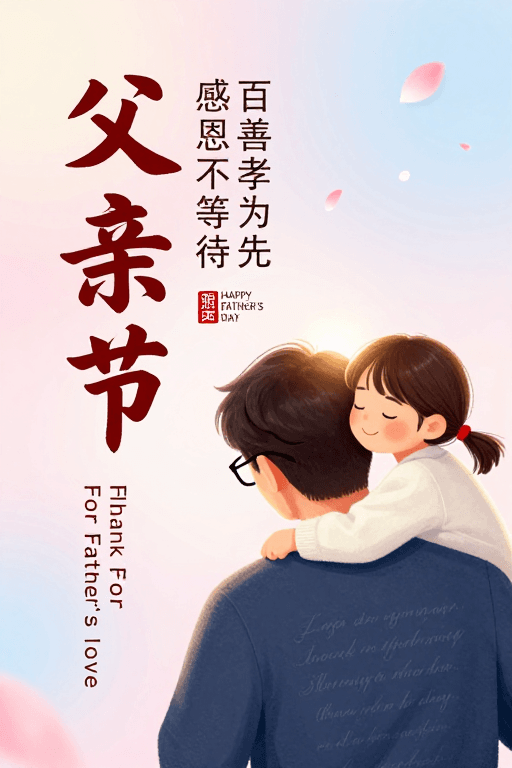 父亲节素材：暖色调手绘父爱守护节海报
