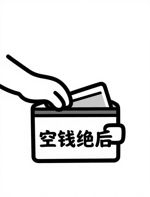 oneandonehalf风格素材：黑线人物掏空钱包：美式极简风财务警示