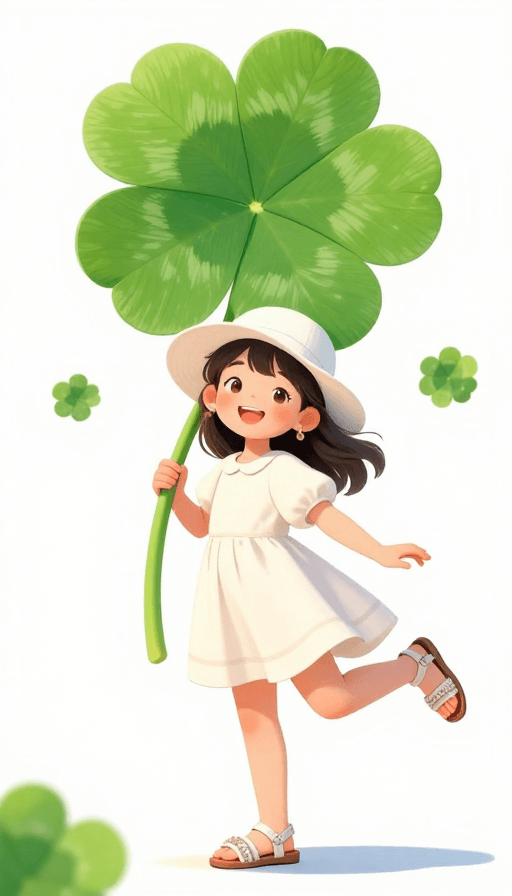 四叶幸运草素材：国漫风活泼少女扛四叶幸运草