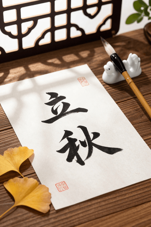 中式家居素材：秋意诗情：中式书案上的立秋墨韵