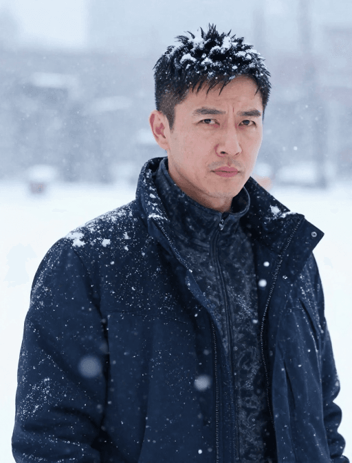 水墨插画素材：大雪中坚毅的男人：动感与美感的艺术融合