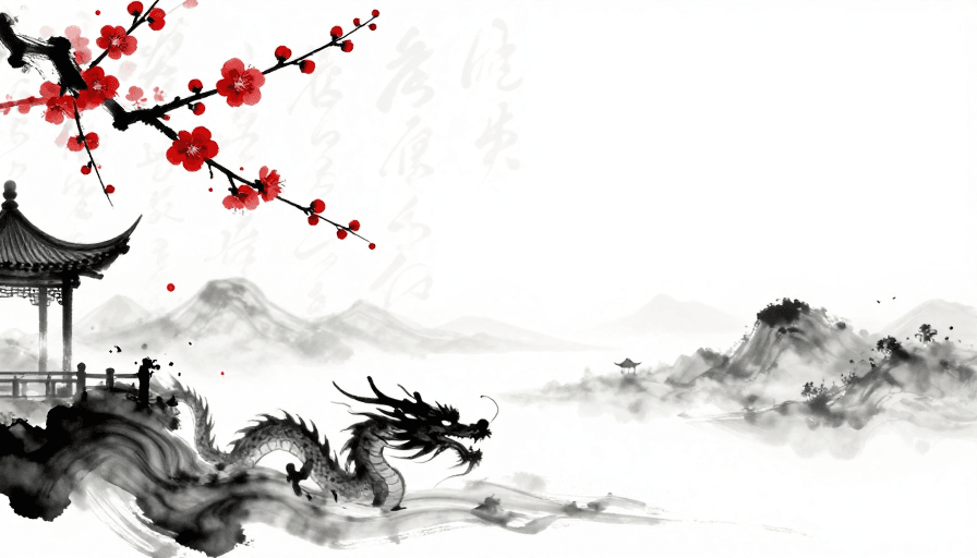 中式设计素材：墨韵龙腾：水墨留白意境中式背景