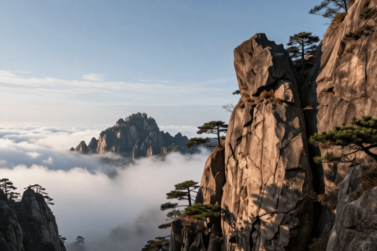 旅游宣传素材：黄山奇峰云海：自然光影下的绝美风光摄影