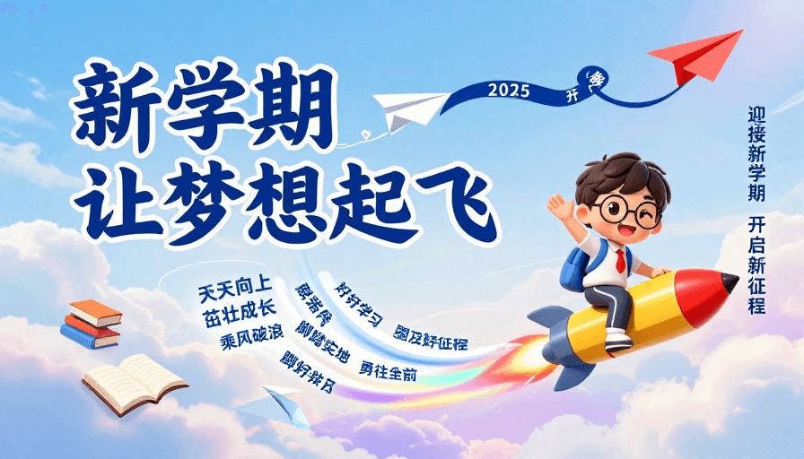 开学季素材：开学季梦想启航：清新童趣风海报