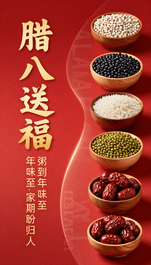 中国风设计素材：腊八送福·传统节庆海报：五谷丰登的团圆喜悦