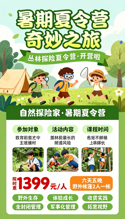 户外教育素材：绿色自然童趣探险：暑期儿童夏令营奇妙之旅