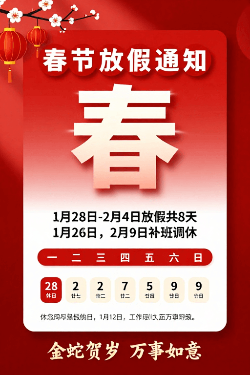 企业通知素材：红白金中国风春节放假通知海报