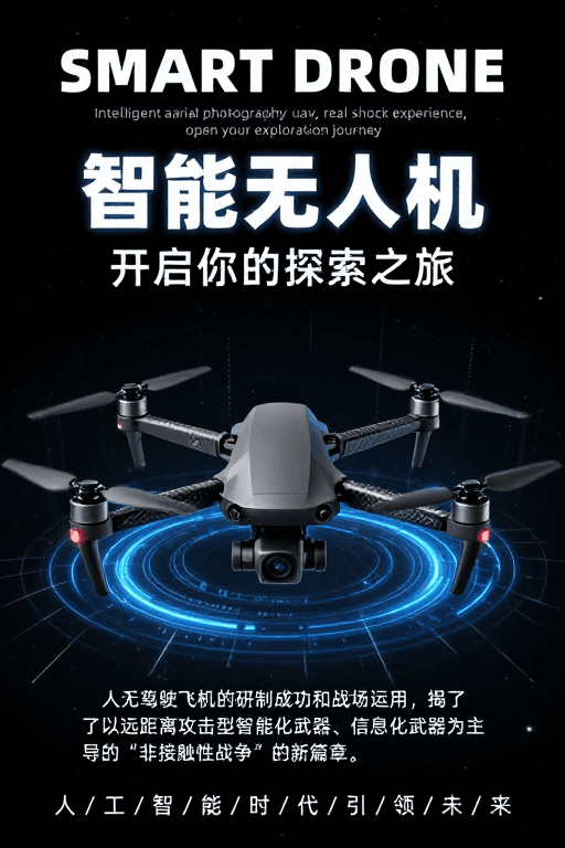 科技感海报素材：智驭未来：高精度四轴无人机科技震撼展示