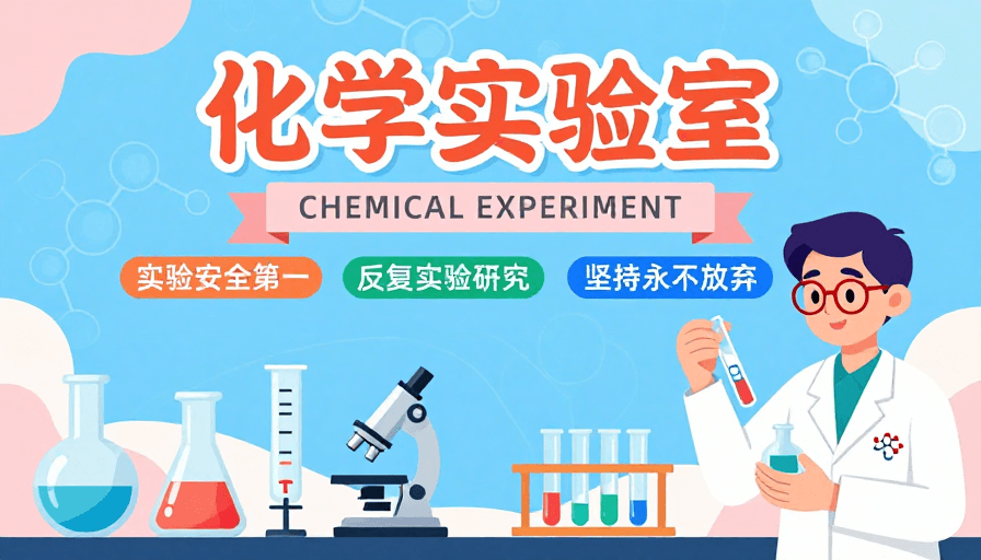 教育性设计素材：清新明快科学海报：扁平化学实验室插画