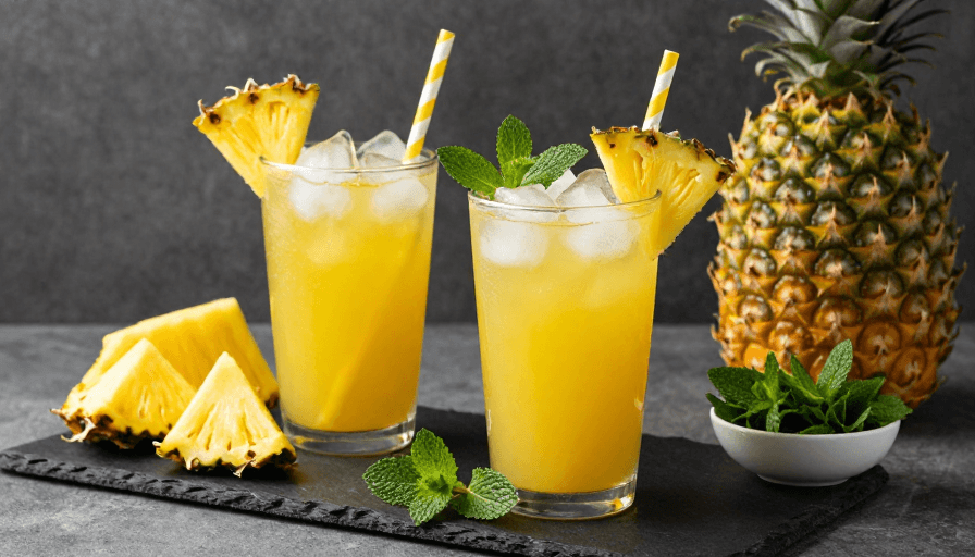 夏日清凉素材：清新菠萝汁：黄黑撞色视觉盛宴