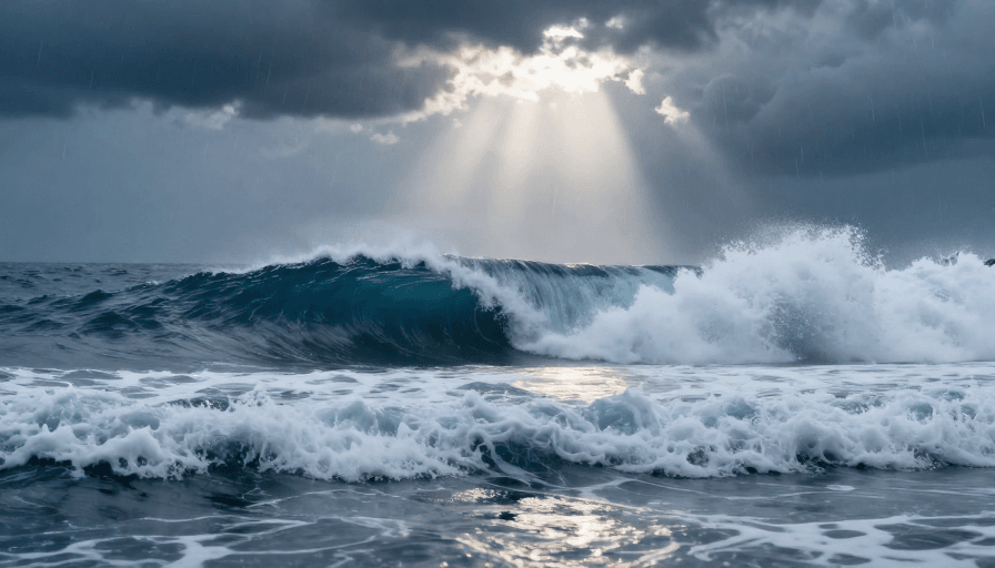 蓝灰色调素材：暴风雨巨浪：深蓝海浪的戏剧性瞬间
