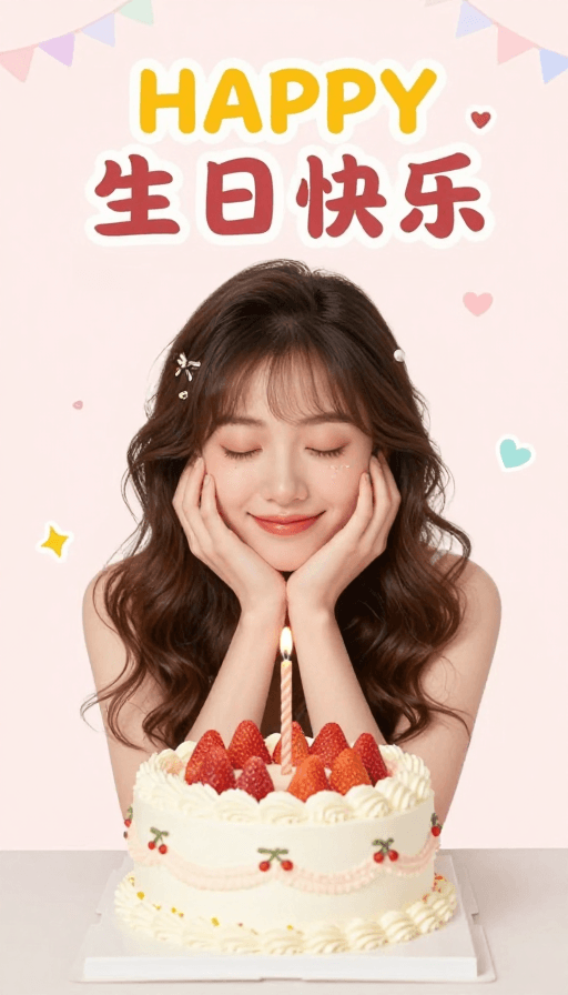 高清质感素材：温馨生日祝福：精致插画与高清质感庆祝画面