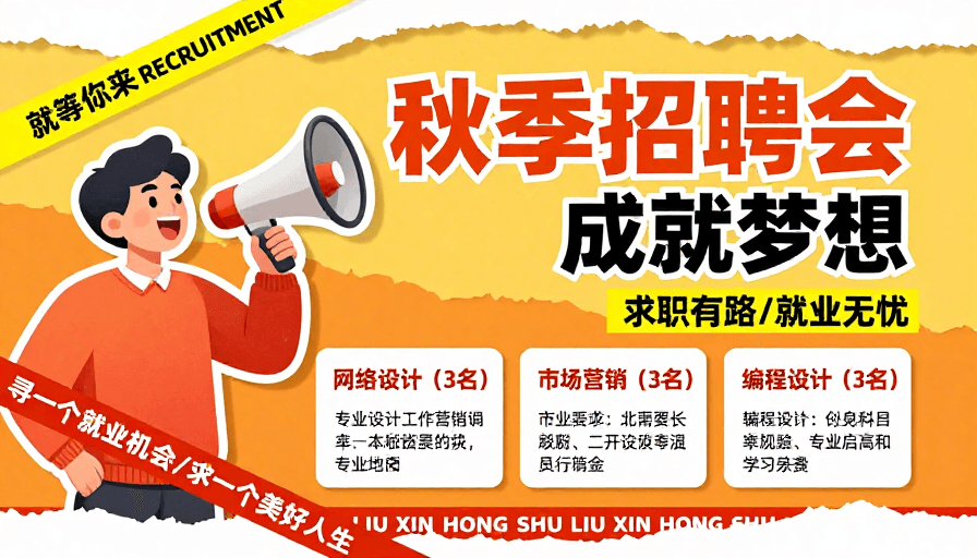 卡通插画素材：活力秋日招聘海报