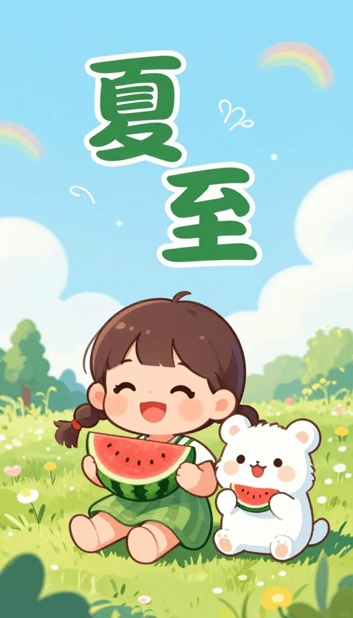 夏至素材：夏至童趣海报：可爱Q版夏日欢乐时光