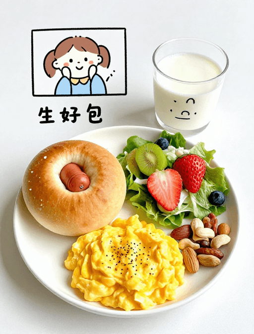 营养搭配素材：手绘漫画中的美味早餐时光