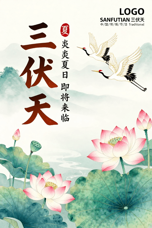 古典美学素材：水墨丹青绘三伏·中国风传统节气海报