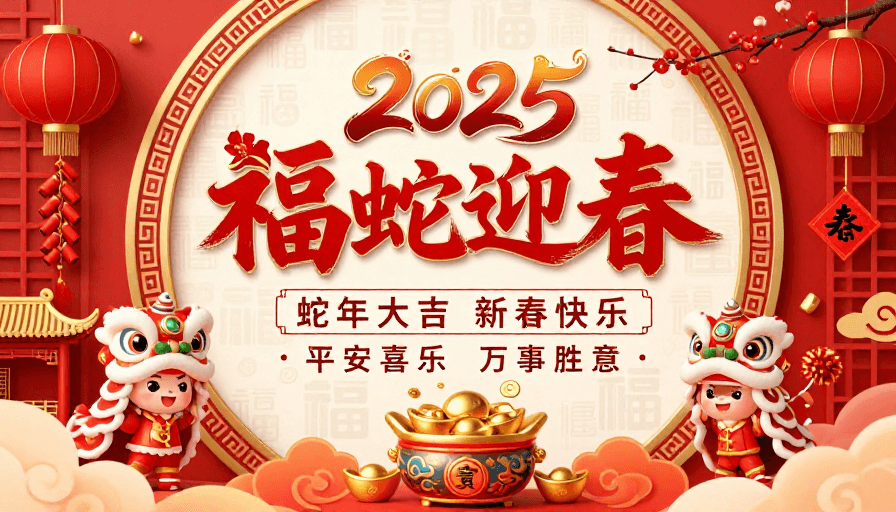 中国风新年素材：2025福蛇迎春：中国风新年海报