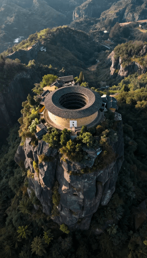 客家土楼素材：超现实风景：悬浮土楼与深渊秘境